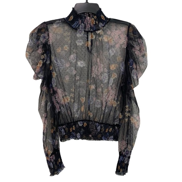 L.I.F.E. - LOVE IS FOR ETERNITY - SHEER HIGH COLLAR MESH SMOCK PUFF SLEEVE B20 - Picture 3 of 12